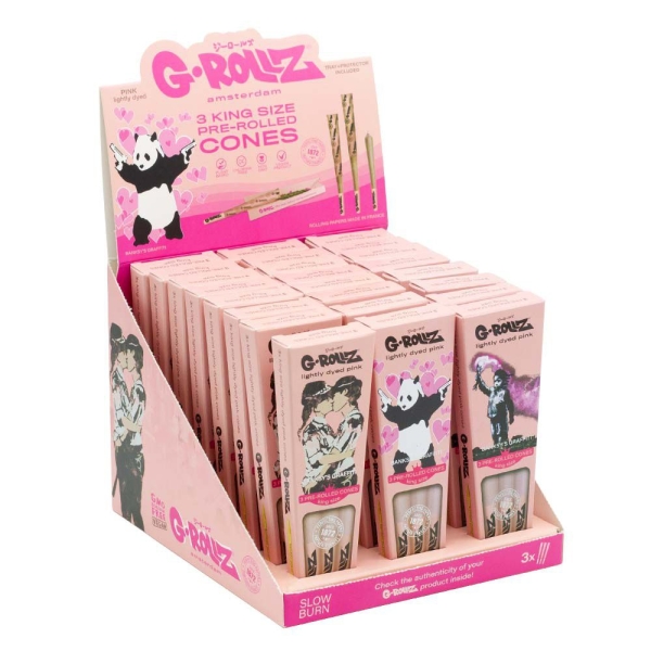 G-ROLLZ Banksy's Graffiti - Lightly Dyed Pink King Size Cones 3Pack